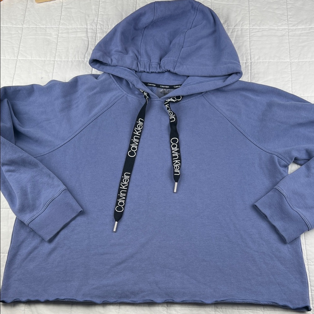 Calvin Klein Womens Blue Logo Drawstring Hoodie‎ Sweatshirt L G